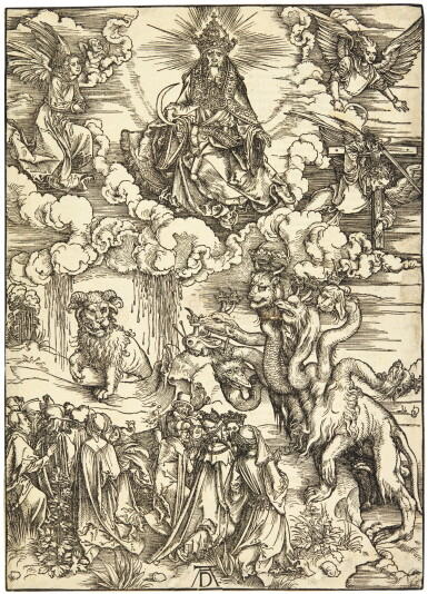 View full screen - View 1 of Lot 19. ALBRECHT DÜRER | THE BEAST WITH TWO HORNS LIKE A LAMB (B. 74; M., HOLL. 175).