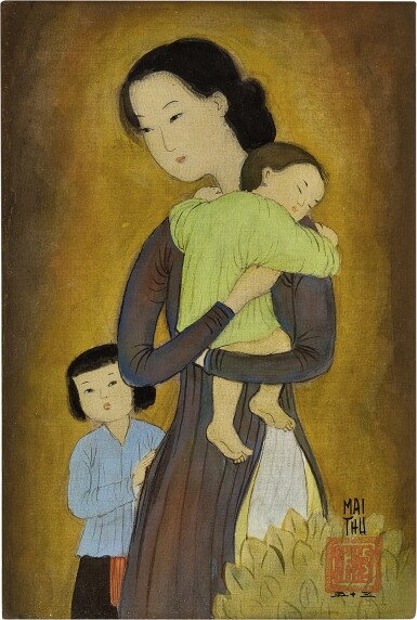 View full screen - View 1 of Lot 714. Mai Trung Thu 枚中栨 (梅忠恕)| Mère et deux enfants 母與子.