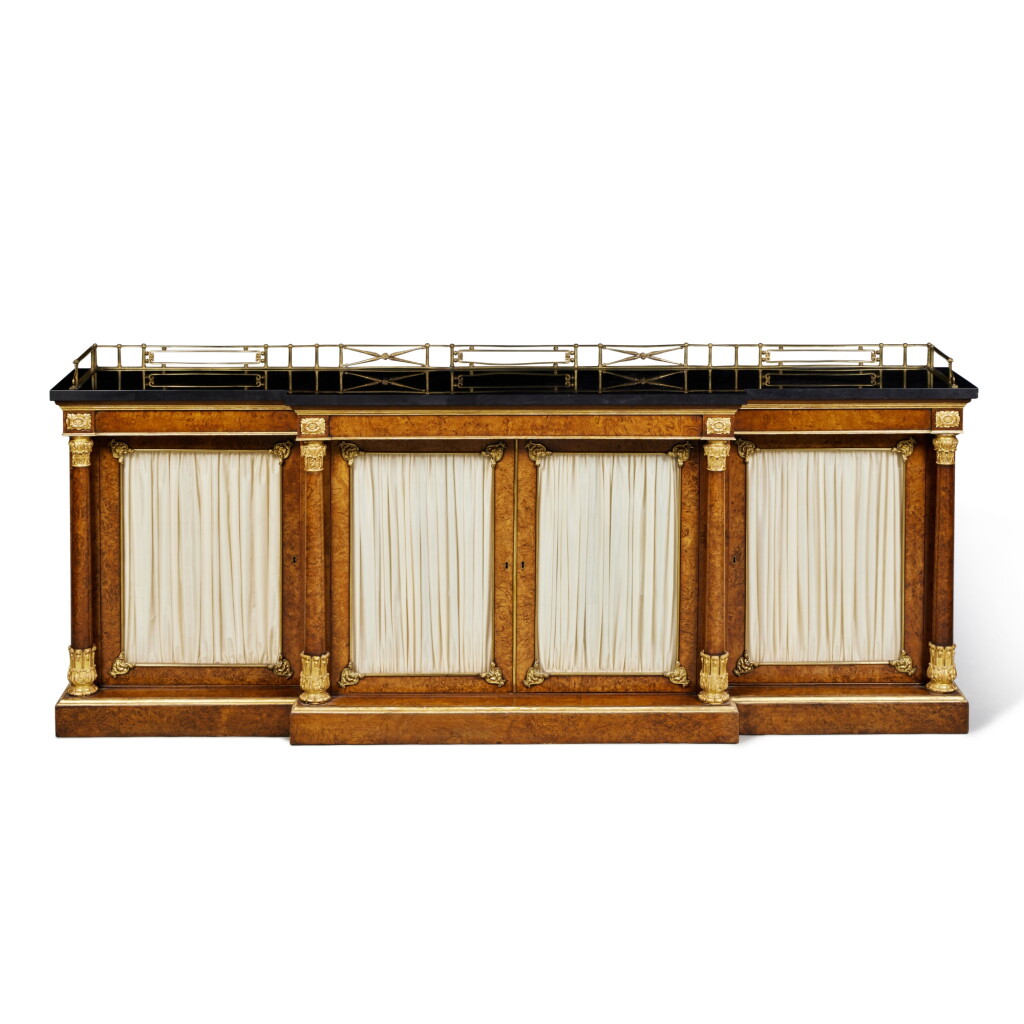 View full screen - View 1 of Lot 98. A George IV Pollard Oak and Parcel-Gilt Side Cabinet, Circa 1825.