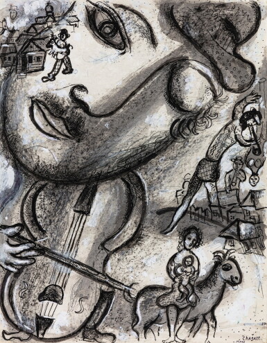 Gouache préparatoire pour la lithographie originale M. 513 (Cirque, Paris, Teriade Editeur 1967)