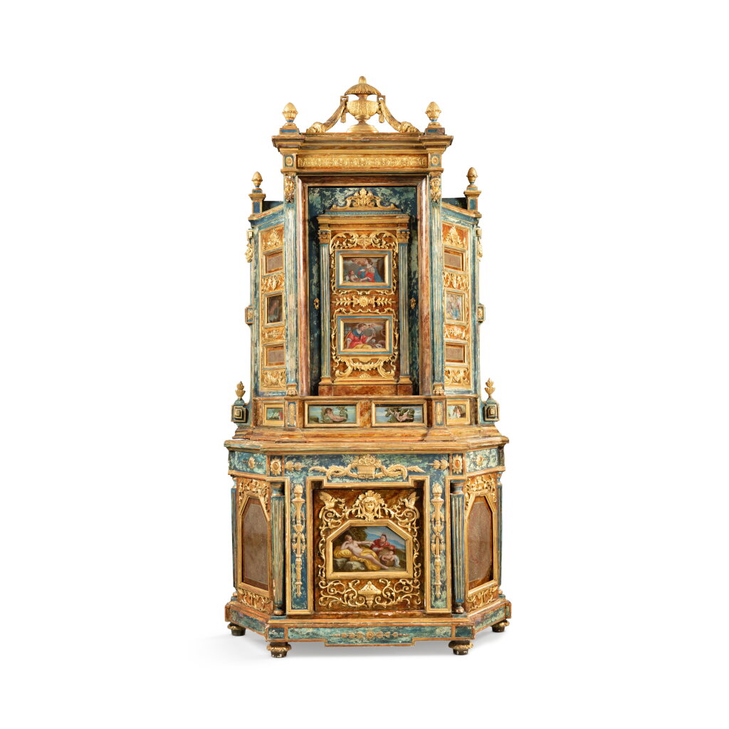 View full screen - View 1 of Lot 83. A painted wood and fixé-sous-verre meuble à deux corps, Italy, late 18th century.