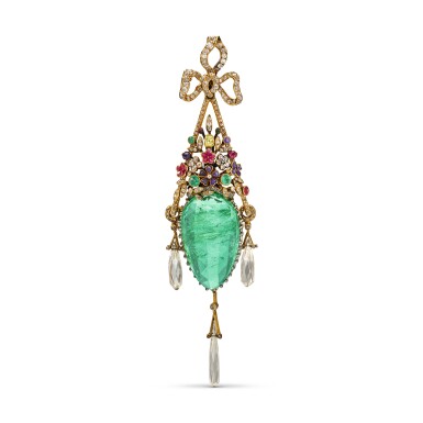 View full screen - View 1 of Lot 563. Emerald, Gem-Set and Diamond Brooch/Pendant 寶詩龍 祖母綠 配 寶石 及 鑽石 胸針 或 吊墜.