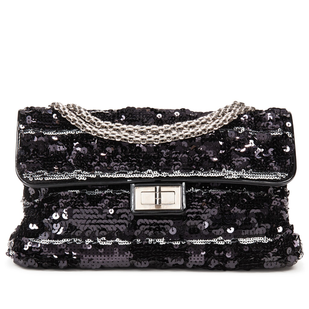 View full screen - View 1 of Lot 15. Black and Silver Sequins 2.55 Medium Single Flap Silver Hardware, 2011.
