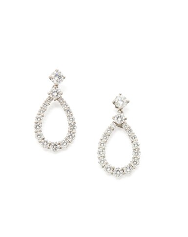 View full screen - View 1 of Lot 9. PAIR OF DIAMOND EARRINGS, HARRY WINSTON.