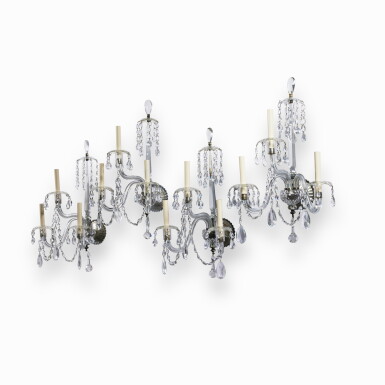 View full screen - View 1 of Lot 410. A Set of Four George III Style Cut Glass Three-Light Sconces.