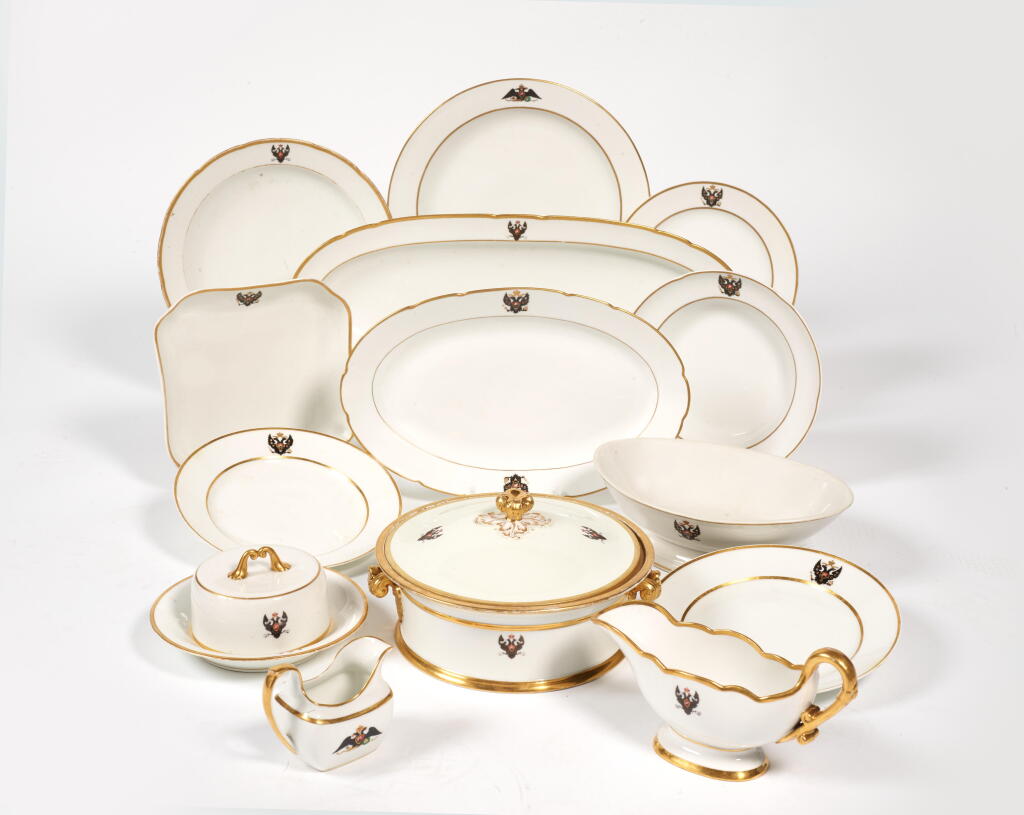 View full screen - View 1 of Lot 218. A Group of Porcelain Tableware from the Ordinary Service, Coronation Service and the Service of Grand Duke Konstantin Nikolaevich, Imperial Porcelain Factory, St Petersburg, period of Nicholas I (1825-1855) and Alexander II (1855-1881).