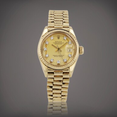View full screen - View 1 of Lot 150. Datejust, reference 6917 Montre bracelet en or jaune et sertie de diamants avec date | Yellow gold and diamond-set wristwatch with date and bracelet Vers 1981 | Circa 1981.