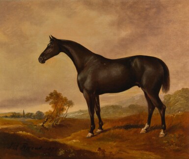View full screen - View 1 of Lot 4. JAMES HENRY BROCAS | A BLACK IRISH DRAUGHT HORSE IN A LANDSCAPE.
