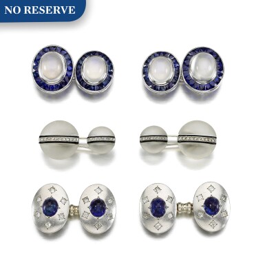 View full screen - View 1 of Lot 183. Three pairs of gem set and diamond cufflinks.