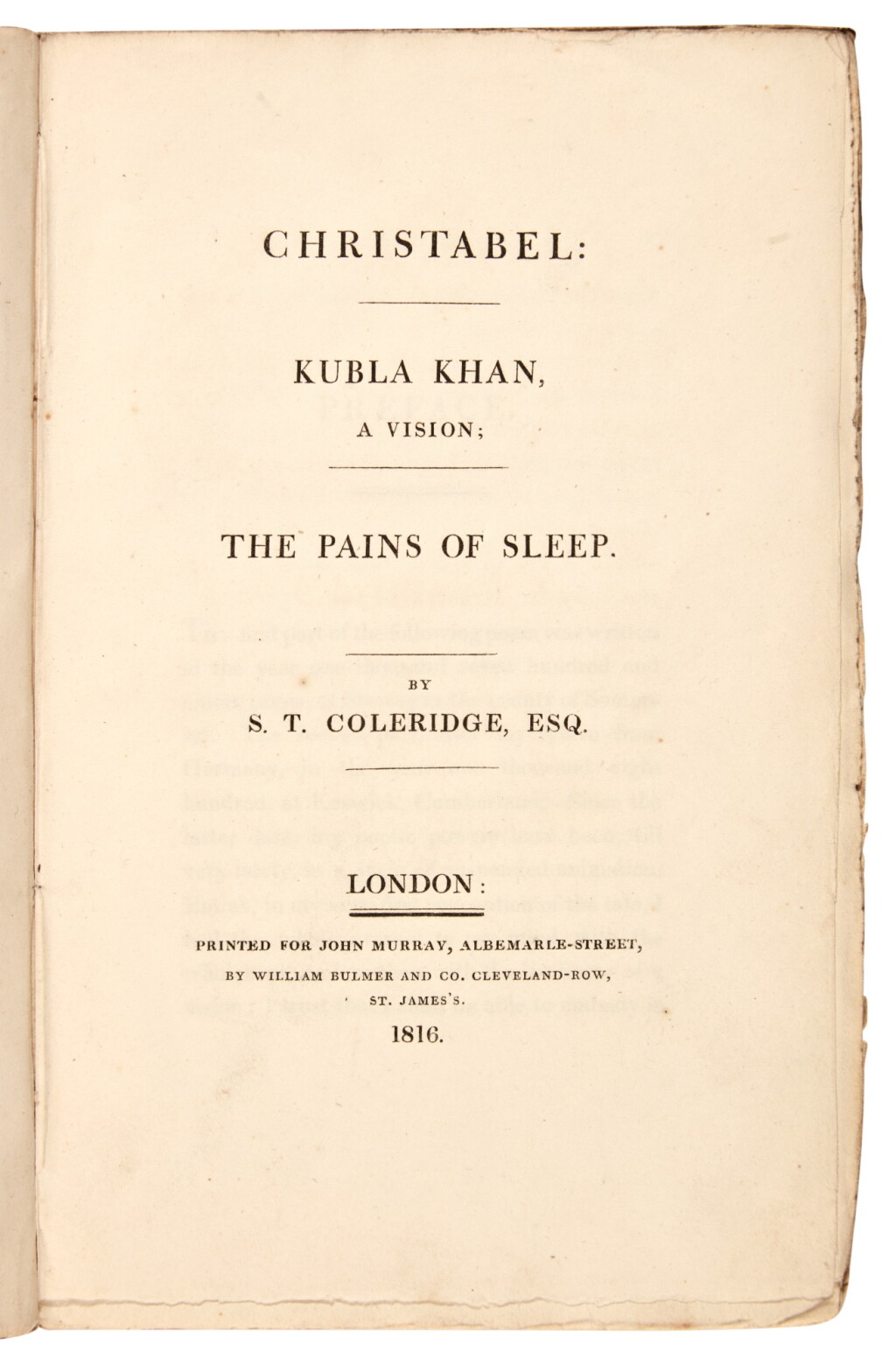 View full screen - View 1 of Lot 297. Samuel Taylor Coleridge | Christabel, London, 1816, original paper wrappers.