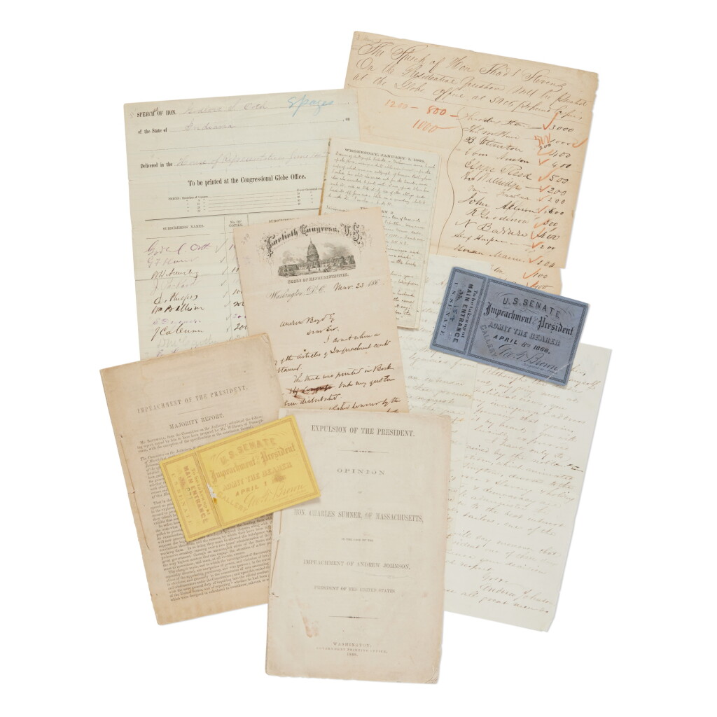 View full screen - View 1 of Lot 1138. (Johnson, Andrew) | "Resolved, that Andrew Johnson, President of the United States, be impeached of high crimes and misdemeanors.".
