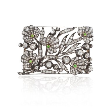 View full screen - View 1 of Lot 1038. Diamond and demantoid garnet plaque de cou, circa 1900.