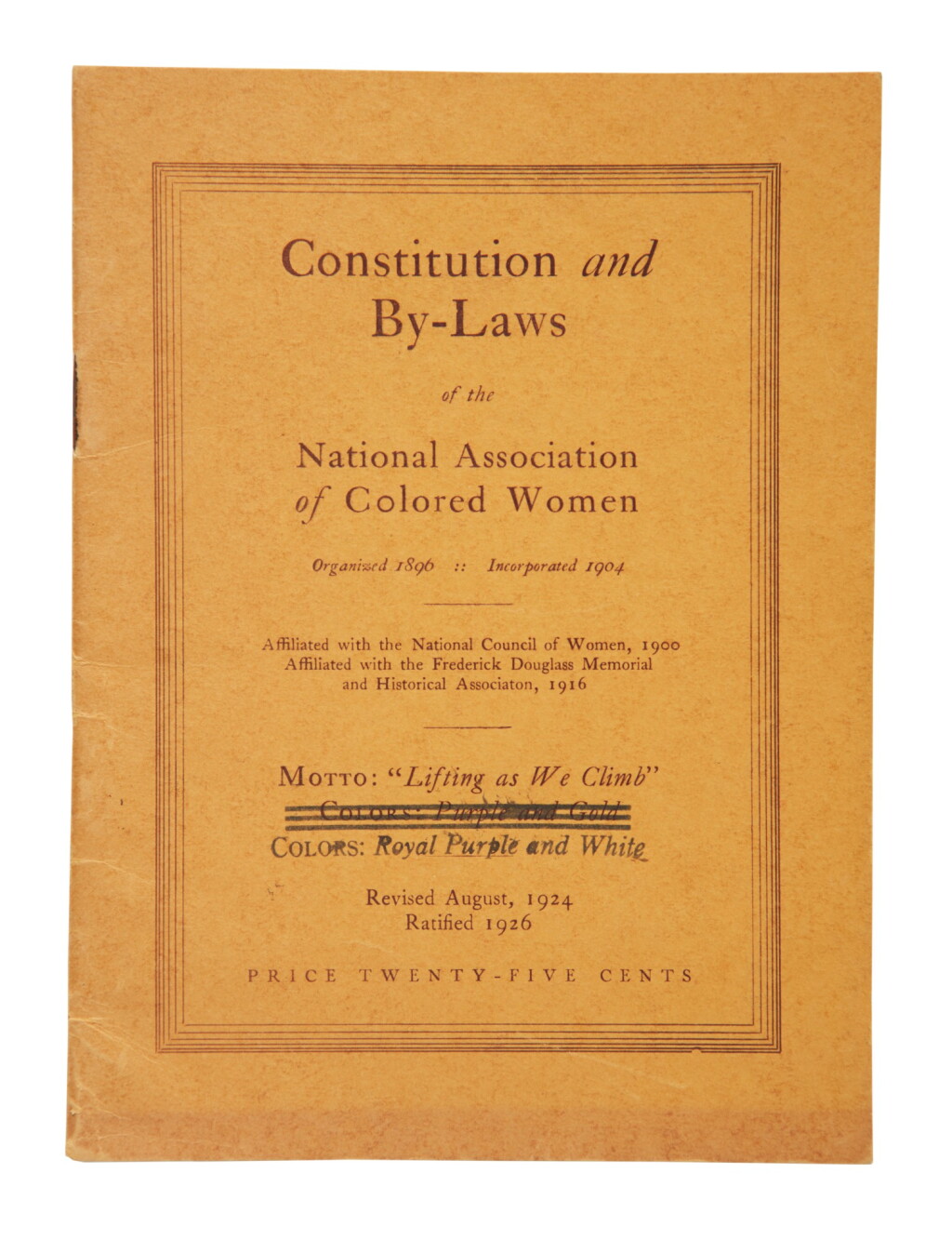 View full screen - View 1 of Lot 156. National Association of Colored Women | "Lifting as We Climb," the Constitution of the National Association of Colored Women.
