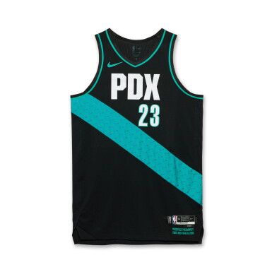 View full screen - View 1 of Lot 41. Donovan Clingan Portland Trail Blazers 2025-2026 Game Worn City Edition Jersey | 5 Blocks.