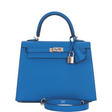 View full screen - View 1 of Lot 78. Hermès Bleu Zellige Sellier Kelly 25cm of Epsom Leather with Palladium Hardware.
