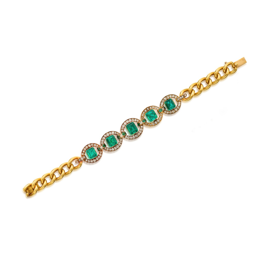 View full screen - View 1 of Lot 13. Emerald and Diamond Bracelet.