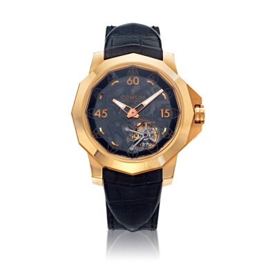 View full screen - View 1 of Lot 97. Reference 010.101.55/0001 A012 Admirals Cup, A pink gold skeletonized minute repeating wristwatch with tourbillon, Circa 2010 崑崙 010.101.55/0001 A012 型號 Admirals Cup 粉紅金鏤空三問陀飛輪腕錶,約2010年製.