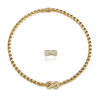 View full screen - View 1 of Lot 9175. GOLD AND DIAMOND DEMI PARURE, VAN CLEEF & ARPELS | K金 配 鑽石 項鏈及戒指套裝, 梵克雅寶(Van Cleef & Arpels).