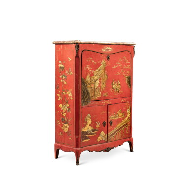 View full screen - View 1 of Lot 45. A Louis XV varnished-bronze mounted Parisian varnish and satiné veneered secrétaire, circa 1750, stamped Pierre Roussel.