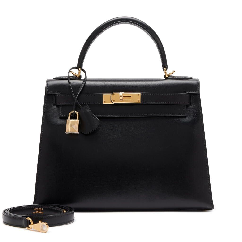 View full screen - View 1 of Lot 49. Black Box Kelly 28 Sellier Gold Hardware, 2000.
