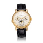 Ref. 3974 Yellow gold minute repeating perpetual calendar wristwatch with moon phases, 24-hour and leap-year indication Made in 1990 | 百達翡麗3974型號黃金三問萬年曆腕錶備月相、24小時及閏年顯示,1990年製