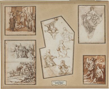 View full screen - View 1 of Lot 520. Five drawings mounted as one.