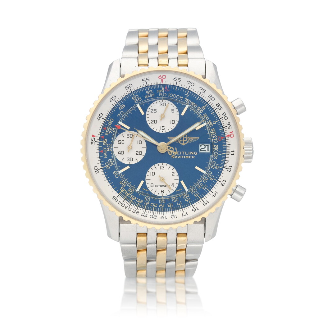 View full screen - View 1 of Lot 70. Breitling Navitimer Chronograph reference D13322 A steel and yellow gold automatic chronograph wristwatch with date, circa 2001.