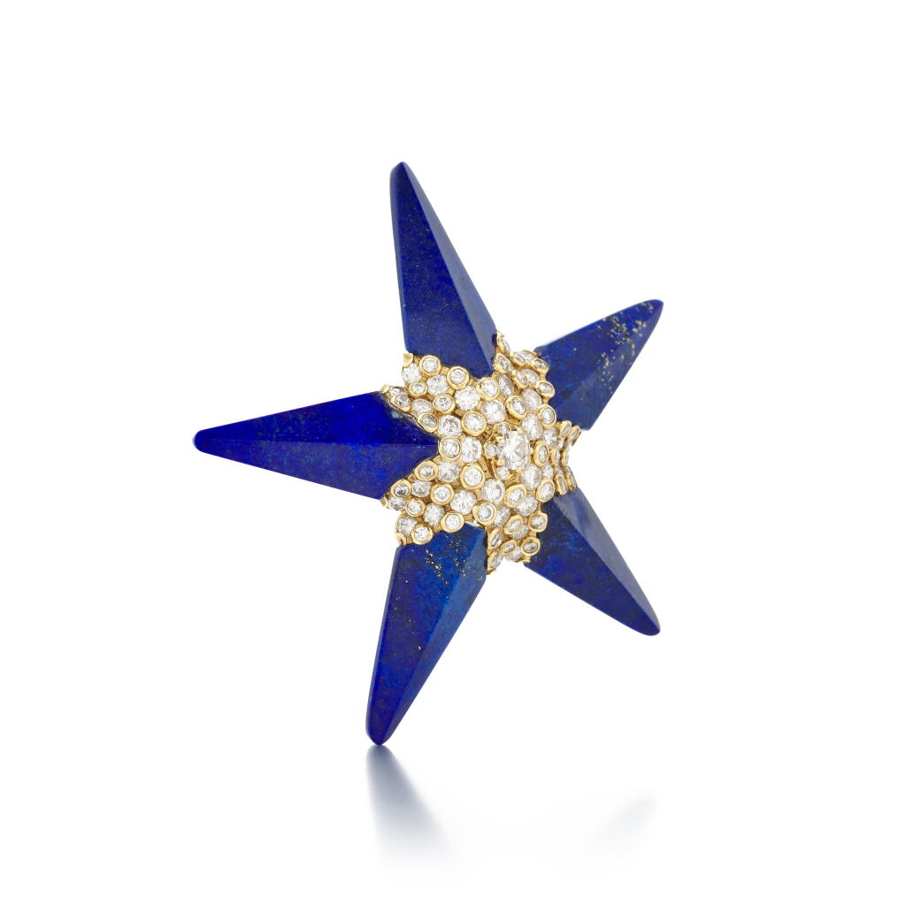 View full screen - View 1 of Lot 143. Lapis lazuli and diamond brooch | Spilla in lapislazzuli e diamanti .