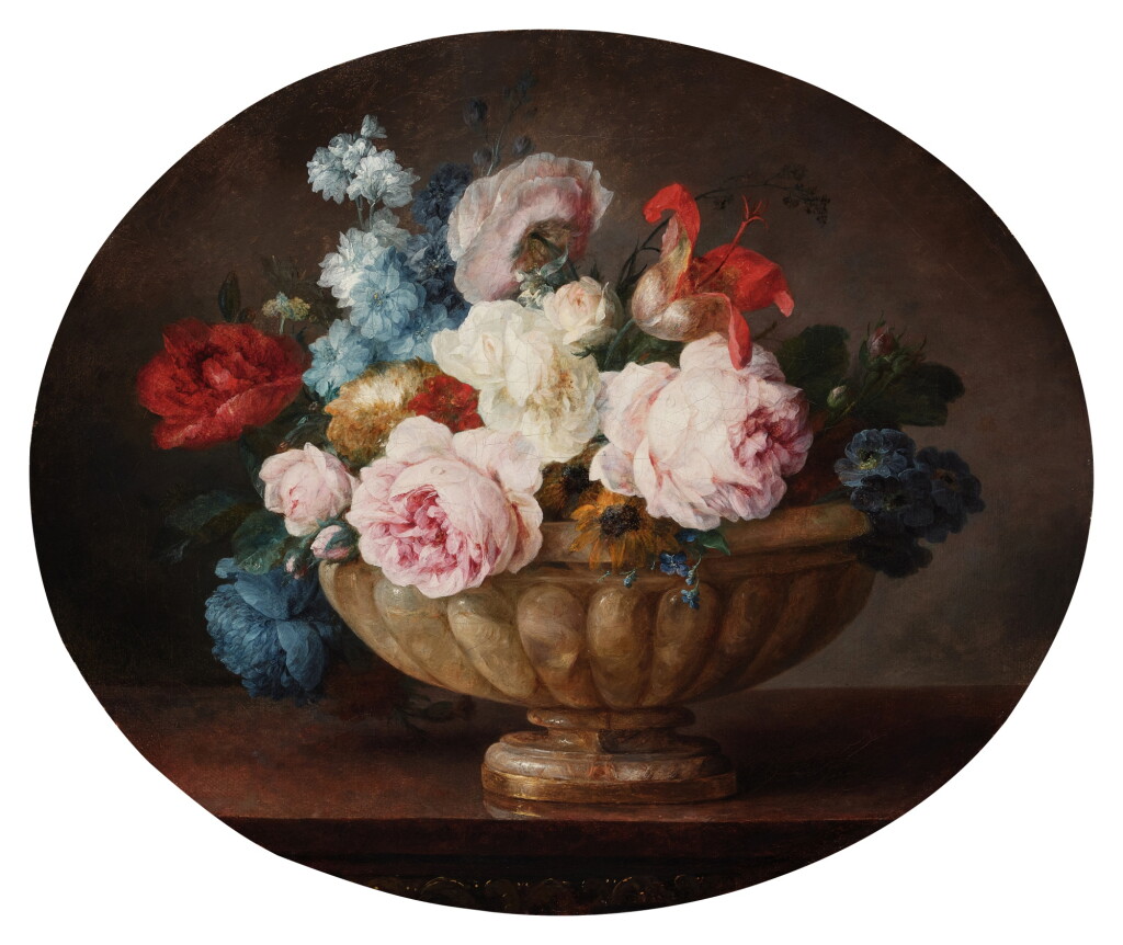 View full screen - View 1 of Lot 559. Still life of flowers in an alabaster vase.
