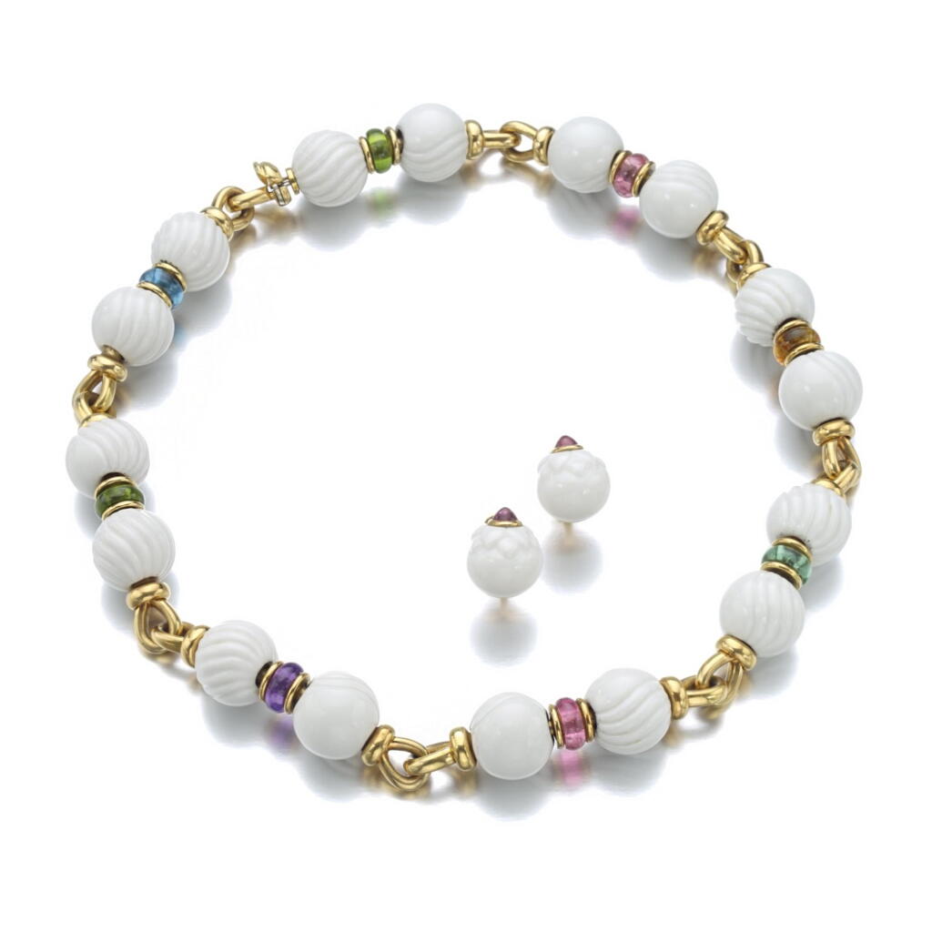 View full screen - View 1 of Lot 224. GEM SET AND PORCELAIN DEMI-PARURE, 'CHANDRA', BULGARI.