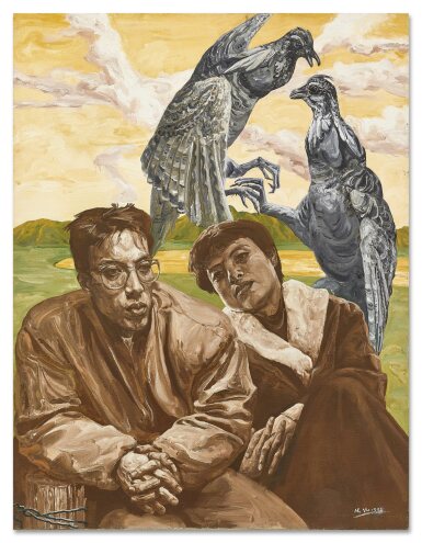 View full screen - View 1 of Lot 655. Yu Hong 喻紅 | Ideal State (Double Portrait with Birds of Prey) 理想境界 (雙人肖像與鷙鳥).
