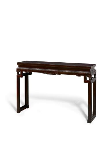 View full screen - View 1 of Lot 3656. A zitan table, tiaozhuo Qing dynasty, early 18th century | 清十八世紀初 紫檀有束腰條桌.