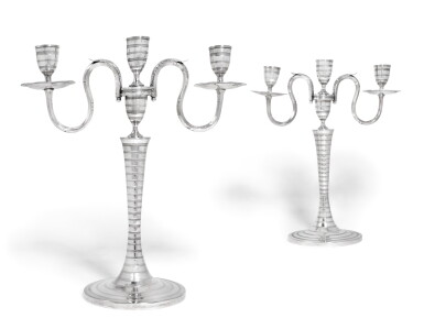 View full screen - View 1 of Lot 40. A pair of Austrian silver three-light candelabra, Josef Laubenbacher, Vienna, 1804.
