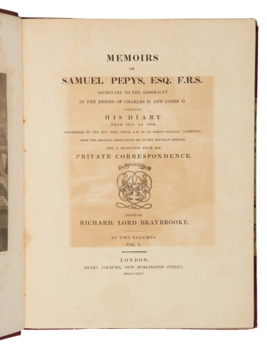 View full screen - View 1 of Lot 152. Pepys, Samuel | First edition of his famous diary.