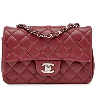 View full screen - View 1 of Lot 152. Burgundy Quilted Lambskin Mini Rectangular Classic Flap Silver Hardware, 2019.