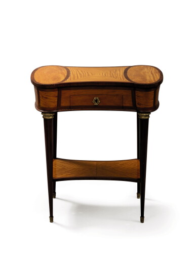 View full screen - View 1 of Lot 194. A mahogany and satinwood veneer working table, Louis XVI, circa 1780.