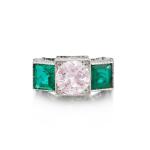 Fancy Light Pink Diamond and Emerald Ring