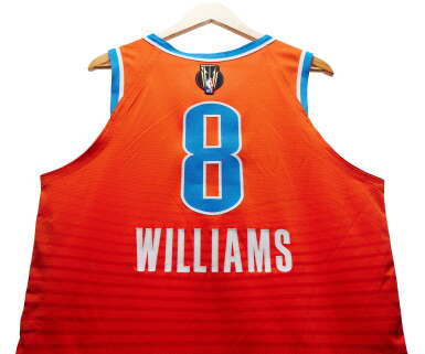 View full screen - View 1 of Lot 35. Jalen Williams Oklahoma City Thunder 2024-2025 Emirates NBA Cup Finals Game Worn Statement Edition Jersey | Matched to 2 Games.