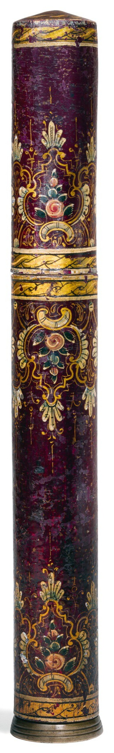 View full screen - View 1 of Lot 139. AN OTTOMAN LACQUERED PAPIER-MÂCHÉ PEN BOX (QUBUR) WITH METAL INK-WELL, TURKEY, 18TH CENTURY.