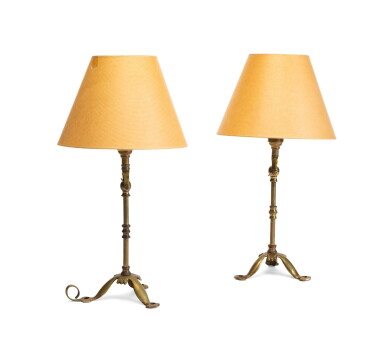 View full screen - View 1 of Lot 205. A pair of gilt brass lamps, early 19th century.