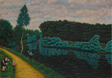 View full screen - View 1 of Lot 563. Pêche sur les bords de la rivière.