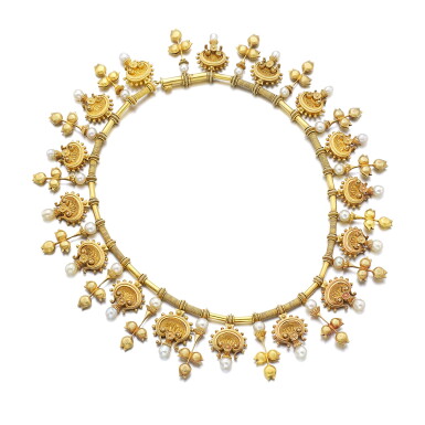 View full screen - View 1 of Lot 1138. Gold and seed pearl necklace, circa 1870.
