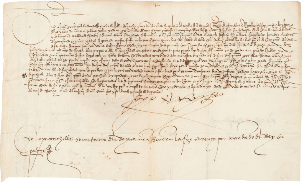 View full screen - View 1 of Lot 45. King Ferdinand II of Aragon | Document signed, regarding Granada and Montefrío, Madrid, 1510.