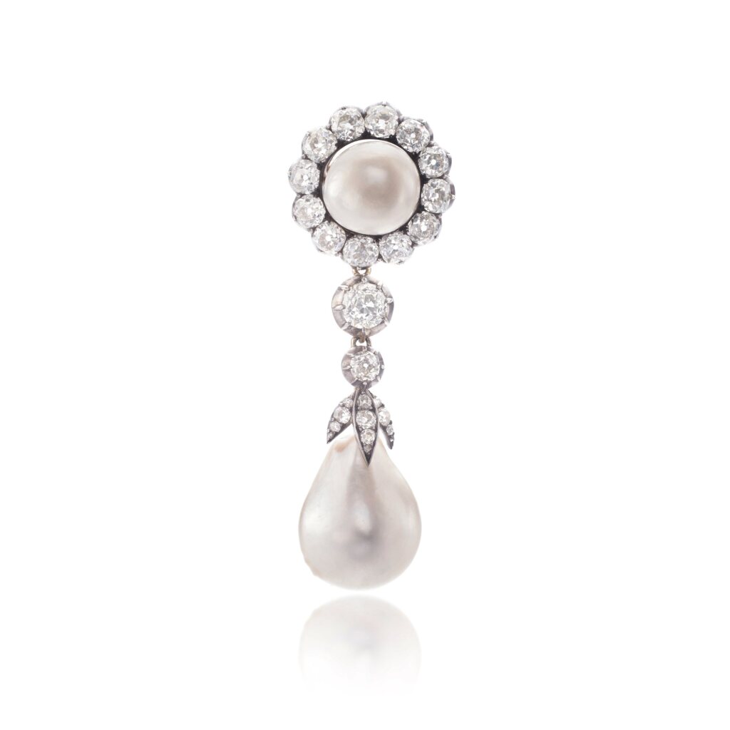 Superb Natural Pearl And Diamond Brooch Circa 1865 Vienna 1900 An superb-natural-pearl-and-diamond-brooch-circa-1865-vienna-1900-an