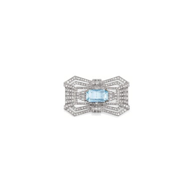 View full screen - View 1 of Lot 233. BIJOU AIGUE-MARINE ET DIAMANTS, VERS 1930 | AQUAMARINE AND DIAMOND JEWEL, 1930S.