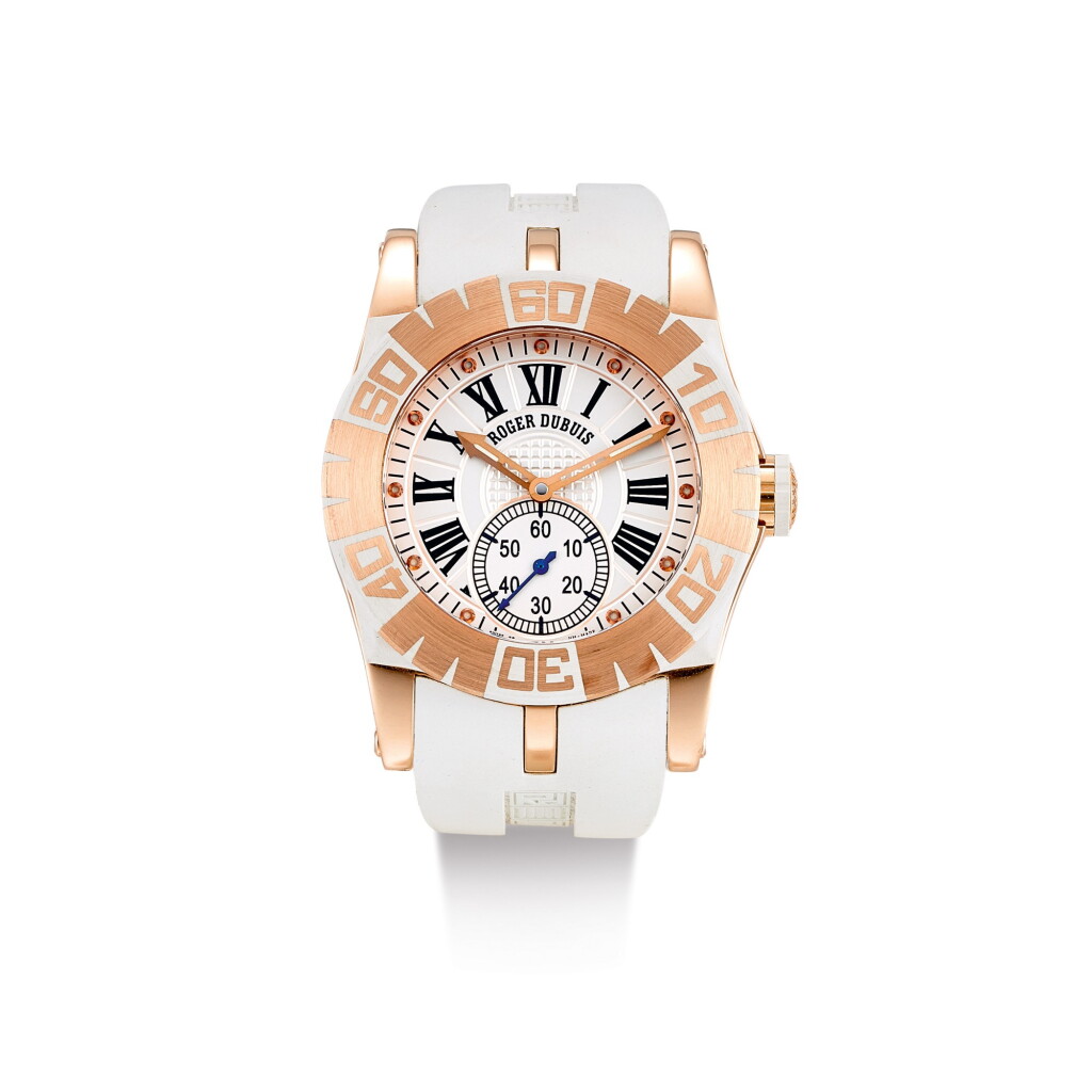 View full screen - View 1 of Lot 8276. ROGER DUBUIS | EASY DIVER, REFERENCE SED40 A LIMITED EDITION PINK GOLD WRISTWATCH, CIRCA 2012.