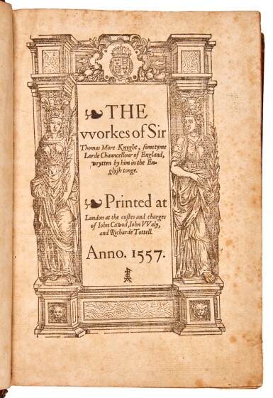 View full screen - View 1 of Lot 45. Thomas More | Workes, 1557, eighteenth-century sprinkled calf gilt, the Chatsworth copy.