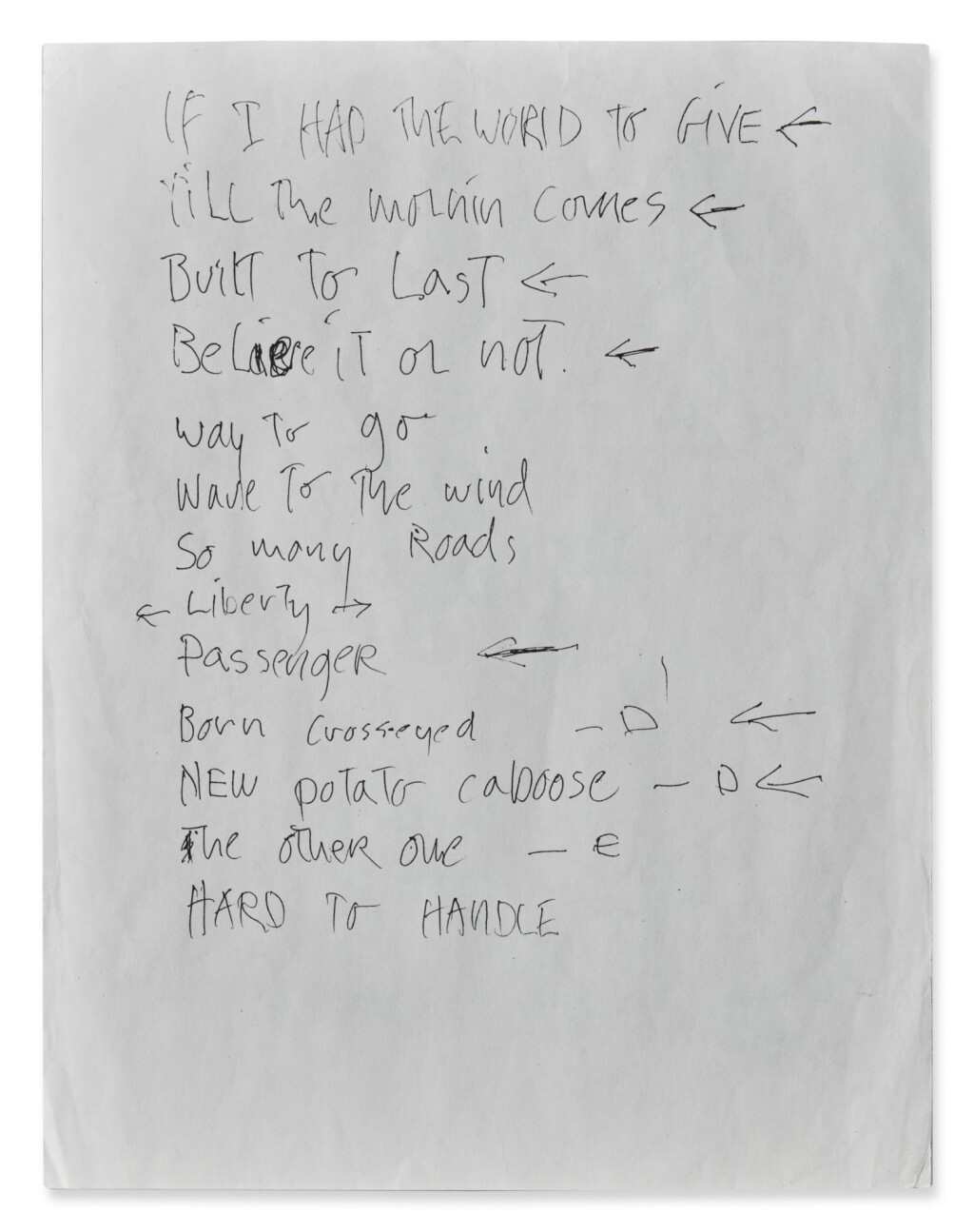 View full screen - View 1 of Lot 82. Jerry Garcia | Handwritten rehearsal setlist.