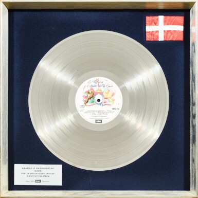 View full screen - View 1 of Lot 2053. Queen – Freddie Mercury's Danish in-house sales award for A Night At The Opera.