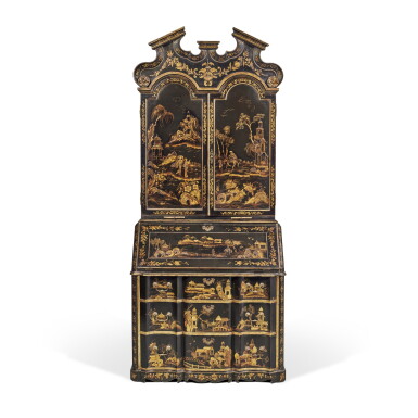 View full screen - View 1 of Lot 219. A North European Baroque Style Black and Gilt Japanned Bureau Cabinet, Early 20th Century.
